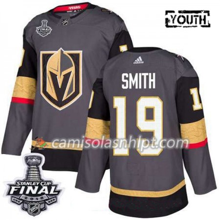 Camisola Vegas Golden Knights Reilly Smith 19 2018 Stanley Cup Final Patch Adidas Cinza Authentic - Criança